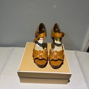 Michael Kors Mustard Leather Espadrille Wedge Sandals – Size 9 – New in Box